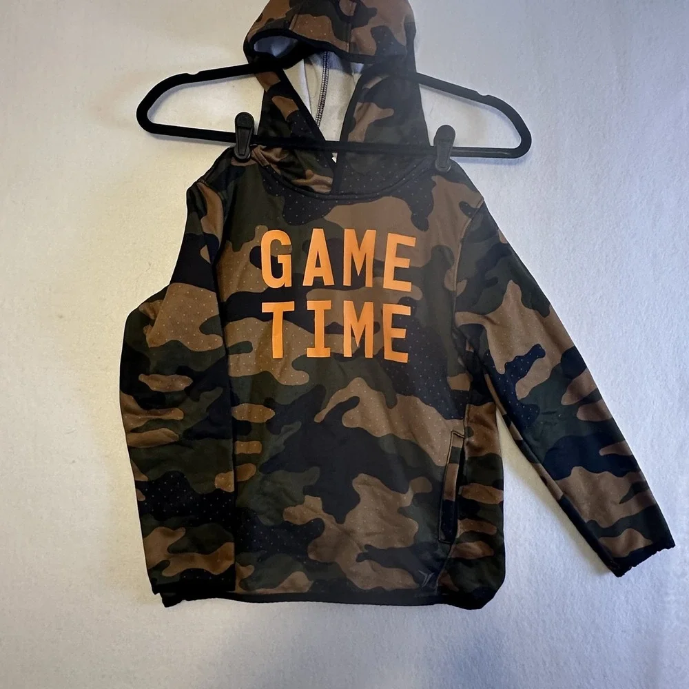 Old Navy Active Camo Game Time Hoodie Kids Size M 8 Go-Dry Pullover Orange